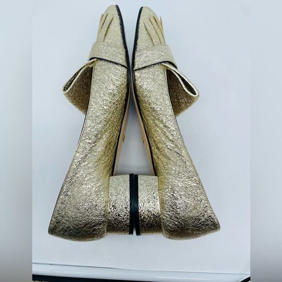 Gucci Gold Metallic leather GG fringe Marmont 30mm Heeled Loafer pumps EU 41 - Picture 6 of 12